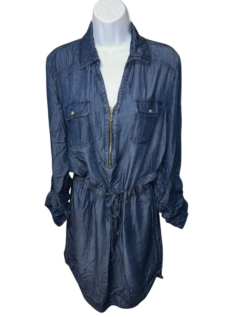 Women’s I.N.C. Denim Zip Front Long Sleeve Shirt Dress - 6